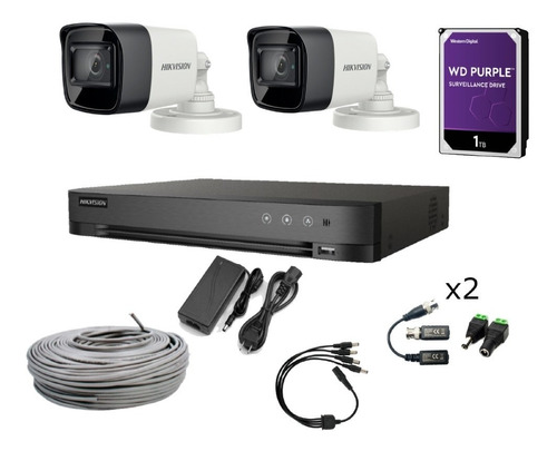 Kit Dvr Profesional Completo4ch+2cam Fhd+1tb+cable Hikvision
