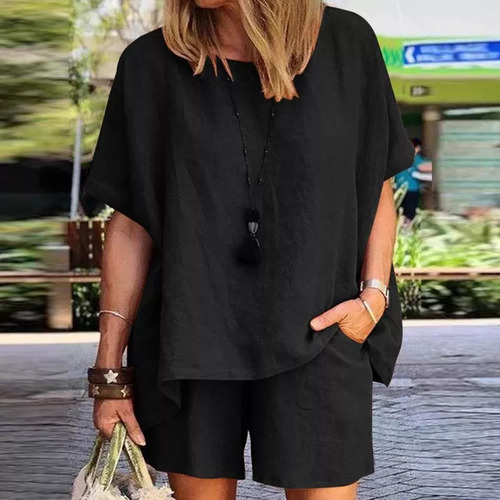 Conjunto De Top Suelto Y Pantalón Corto De Algodón Y Lino