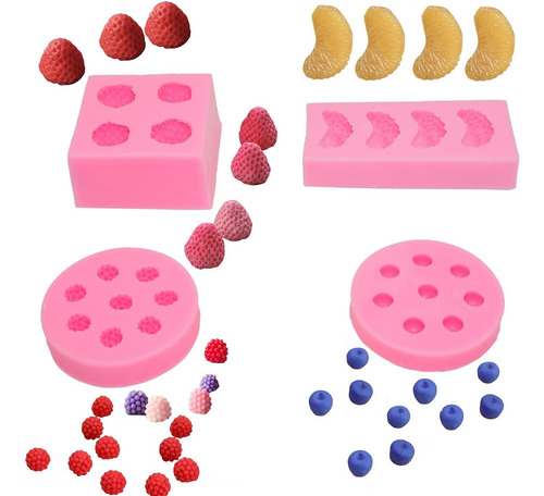 4pc Moldes De Silicona Para Gelatina C Forma Frutas Fresa