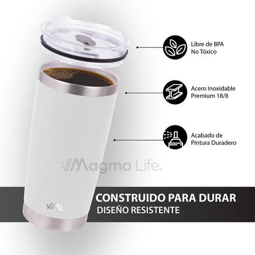 Magma Life Termo Para Café, Botella Térmica De Acero Inoxidable 20 Oz (590 Ml): Contiene Tapa Hermética Antiderrames, Garantiza La Temperatura Deseada Sin Preocupaciones (blanco)
