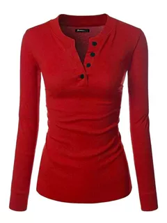 Blusa Mujer Dama Cuello Mao Manga Larga Estilizada Algodón