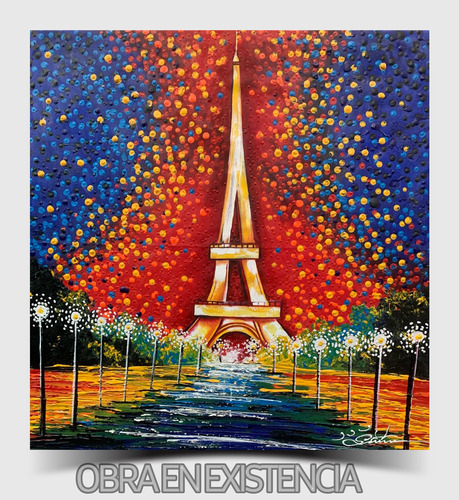 Cuadro Fino Pintado Paris 3d Oficina Oferton Azul 80x80