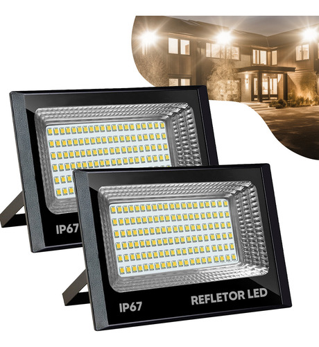 Kit 2 Refletor Led 200w Branco Quente 3500k 127/220V 1º Linha Flos
