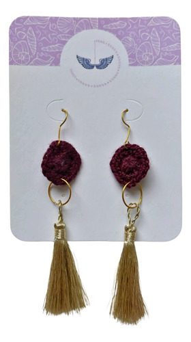 Aretes Tejidos En Crochet - Colgantes Dorado