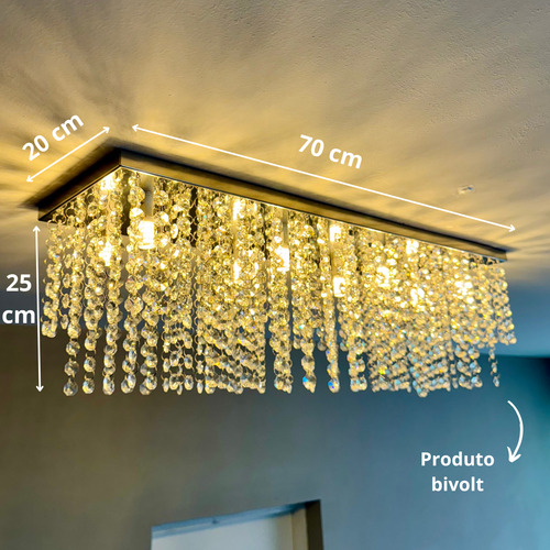 Lustre De Cristal Legitimo Retangular Para Sala Jantar/estar Estrutura Prateado