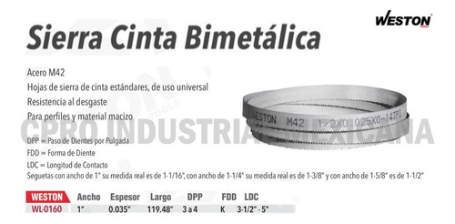Sierra Cinta Soldable Bimetá/ 1-1/16x0.035x119.48 3-4 Tpi P