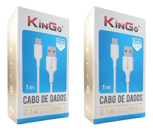 Kit 2 Cabos Usb-c Kingo Branco 1m 2.1a Para Moto G7 Play