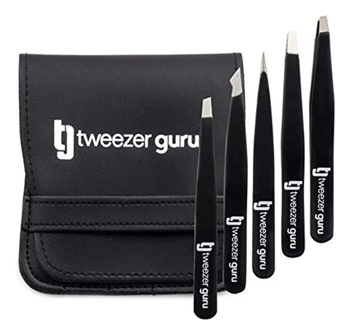 Juego De Pinzas De 5 Piezas - Tweezer Guru Punta Inclinada D