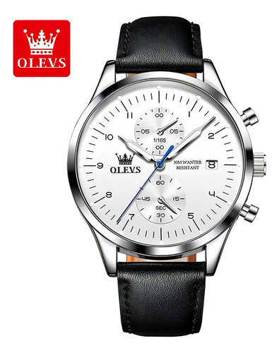 Olevs Reloj Cronógrafo De Cuero Impermeable Para Hombre