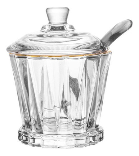 Açucareiro Com Colher Fio De Ouro Em Cristal Radial Incolor