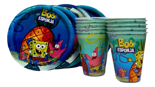Platos, Vasos Fiesta Temática 30 Invitados Bob Esponja 2