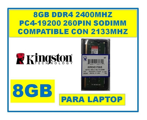 Memoria 8gb Ddr4 2400mhz Sodimm Laptop Kingston Kvr24s17s8/8