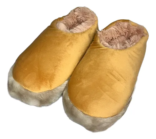 comprar Babuchas Mostaza Peluche Suaves Y Cómodas Antideslizantes