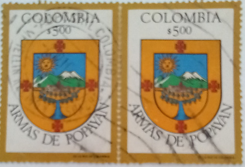 2 Estampillas Escudo De Armas Popayán Departamento Colombia.