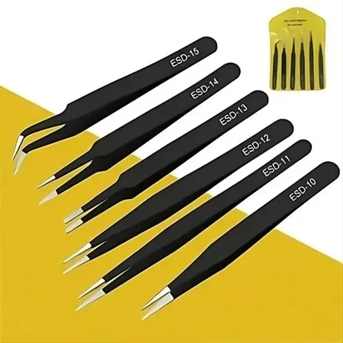 Kit 6 Pinças Antiestáticas ESD Precisão Para Eletrônica Reparo Ce...