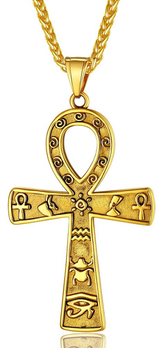 Chainspromax Colgante Ankh Chapado En Oro Cruz Ankh Colgante