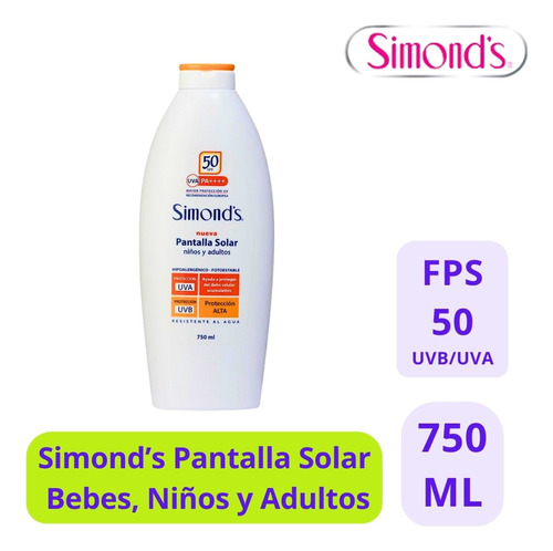 Simond's Protector Solar Fps 50 Niños Y Adultos 750ml - 1uds