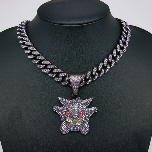 Colgante Cadena Cubana Gengar Con Cuello De Metal Con Diaman