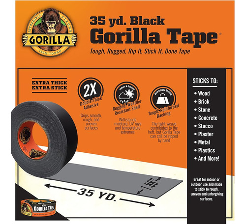 Gorilla Black Duct Tape, 1.88  X 35 Yd, Negro, (bulk Pack Of