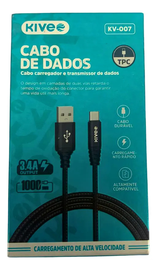 Cabo Carregador Android Turbo Entrada Tipo C Reforçado Cor Prata