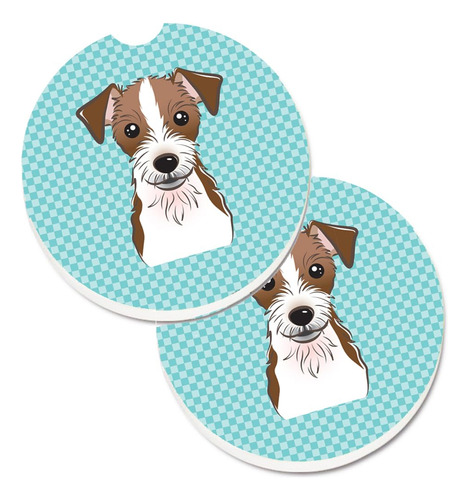 Juego De 2 Posavasos Ajedrez Azul Jack Russell Terrier