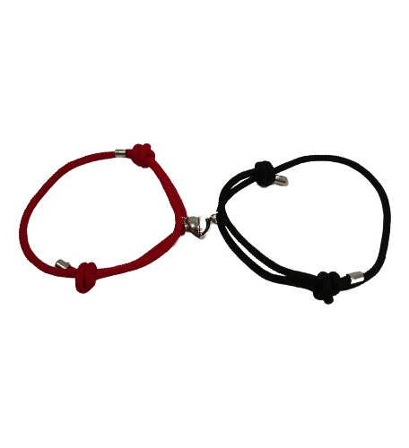 Pulsera Novios Pareja Corazón Imán Rojo Y Negro 2 En 1