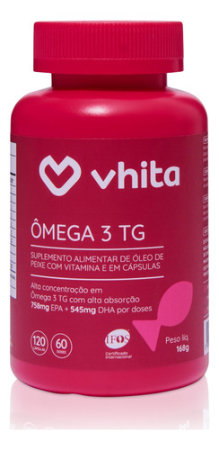 Ômega 3 1000mg Tg Vhita Rico Em Epa E Dha 120 Cápsulas