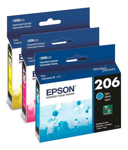 Cartuchos Tinta Epson Original T206 3 Colores Cyan Mag Y Ama