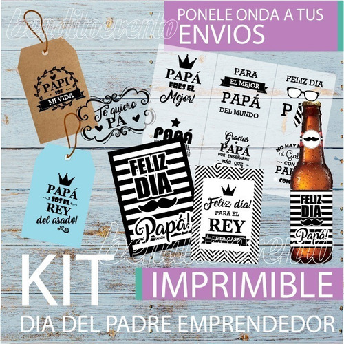 Kit Imprimible Emprendedores Padre Tags Etiquetas Botellas