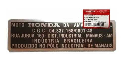 Adesivo Etiqueta Chassi Moto Xr 250 Tornado Original Honda
