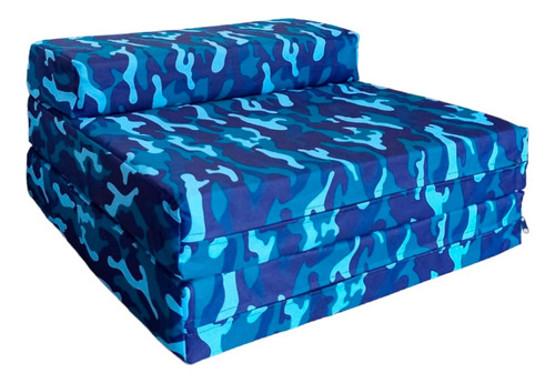 Sofá Cama Infantil Plegable, Colchoneta Con Soporte Firmé Color Azul Camuflaje