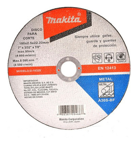 Disco Corte Metal 7x3/32x7/8 Makita D-18328