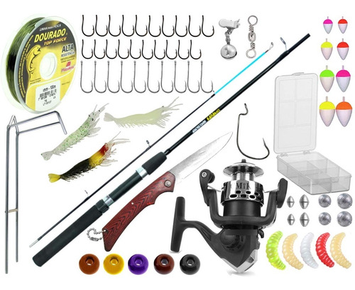 Kit Pescador Com 1 Vara 1,20m + 1 Molinete + Tralhas