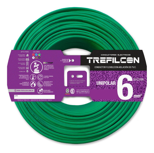 Cables Unipolar Normalizado Trefilcon 1x6mm X 100mts Verde