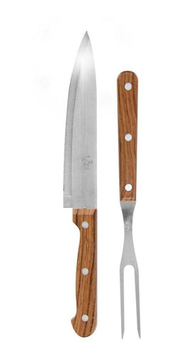 Kit Tábua De Corte De Carne 45cm Com Garfo E Faca Churrasco