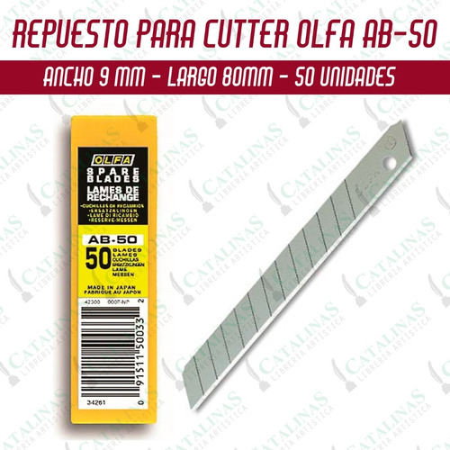 Repuesto Cuchilla Cutter Trincheta Olfa Ab-50 Chico 9mm X 50