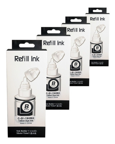 Tintas Refill Ink Gi-190 135ml Negra X4 Pack