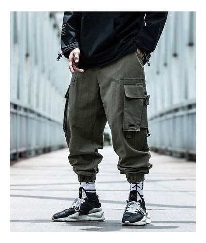 Pantalones Cargo Estilo Hip-hop Para Hombre, Negro