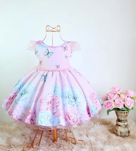 Vestido Floral Infantil Festa Borboletas Jardim Encantado