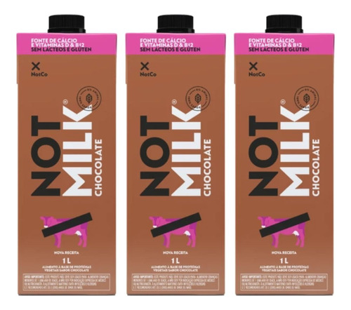 Kit C/3 Notmilk  Bebida Veg Chocolate Zero Lactose 1l Notco