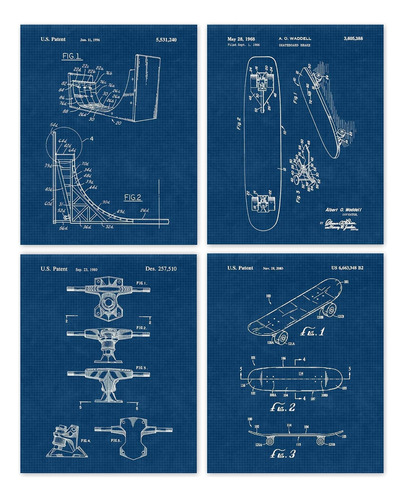 Impresiones De Patentes De Monopatín Vintage, 4 (8x10)...