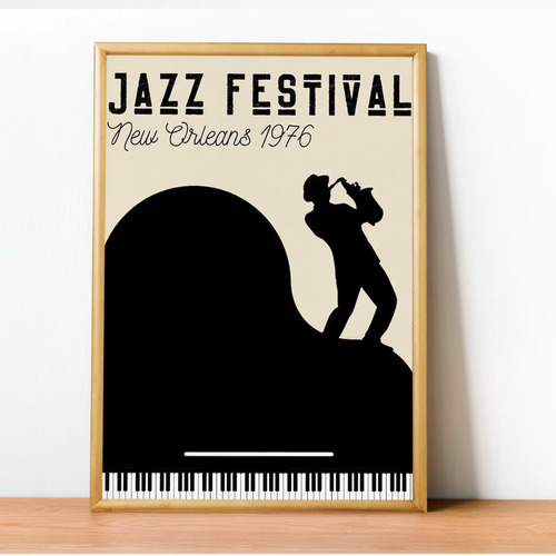 Cuadros Jazz Music Moderno Poster Festival Con Marco Madera 