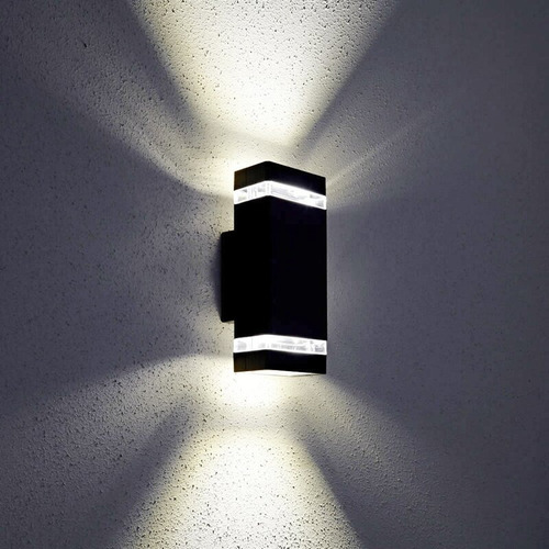 Aplique De Pared Bidireccional Exterior Aluminio Con Luz Led Estructura Negro Recto