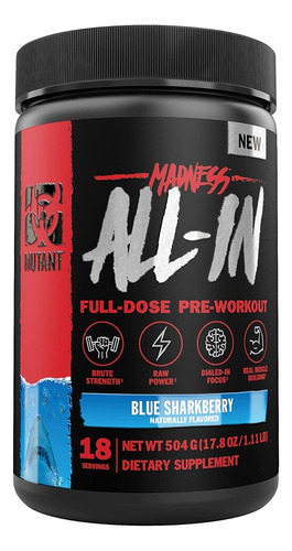 Mutant Madness All In Pre Entreno 18 Servicios (504g) Sabor Blue Sharkberry