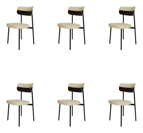 6 Unidades Cadeira Alloa Fixa C/4 Pés 50 X 44,7 X 83,8 Cm Cor Corriente Areia/courino Café
