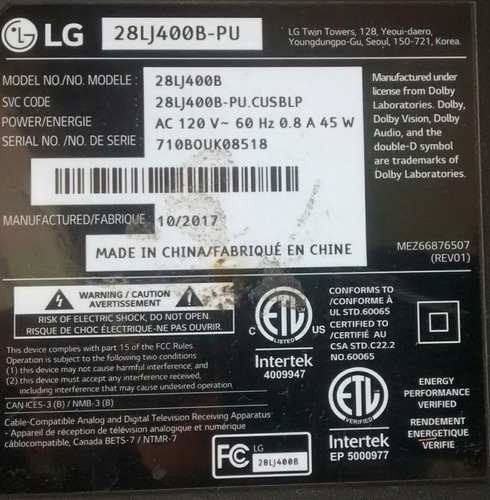 Main Pantalla LG 28lj400b-pu