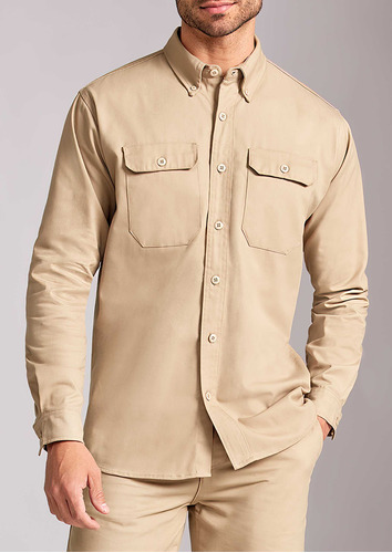 Camisa Casual Ferrato Para Hombre Manga Larga Beige