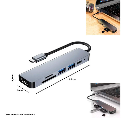 Hub Adaptador Usb-c - 6 En 1 - Hdmi + Usb 3.0 + Tf/sd