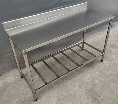 Bancada Mesa 130x40 Aço Inox 1 Base Gradeada Com Espelho