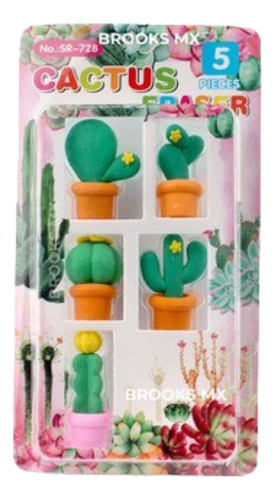 2 Kits - 5 Gomas C/u Kawaii Borrador Cactus Papeleria Figura